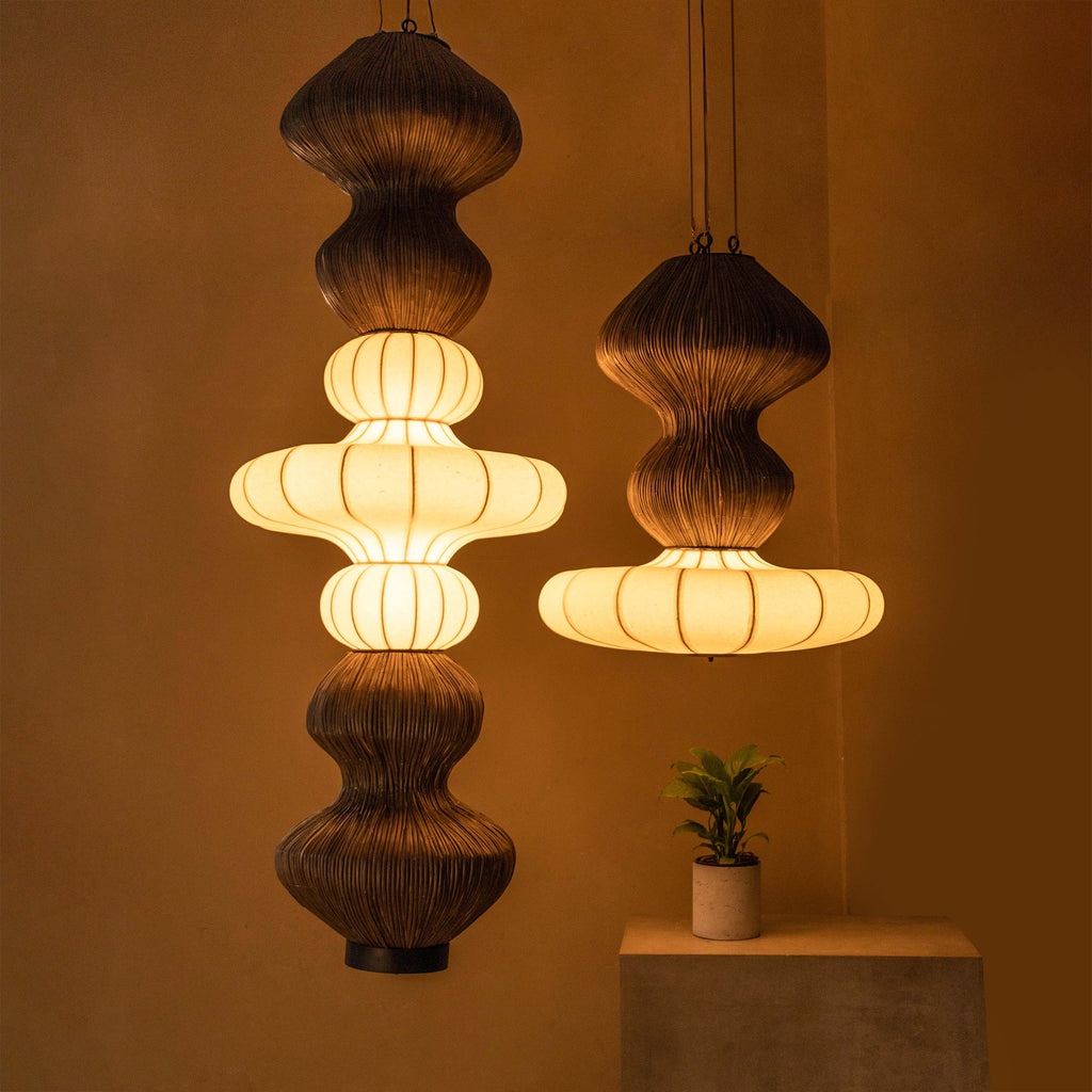 Hanging Gaia Pillar lamp with Half Hexagon Shade